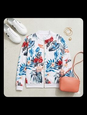 Absolutely stunning tropical floral print bomber jacket — brand new and never wo